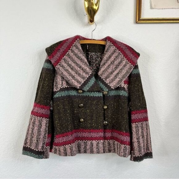 VTG KENZO Wool Striped Oversized Peacoat Jacket Made in France - Picture 1 of 13